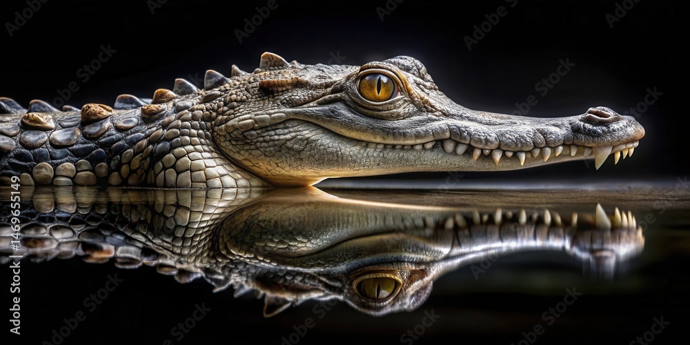 Obraz premium Dark waters surface tension , crocodile, reflection, crocodile, reflection