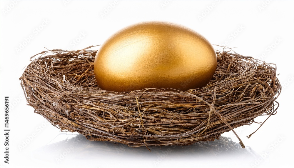 golden egg in nest isolated on white background golden egg in nest isolated on white background