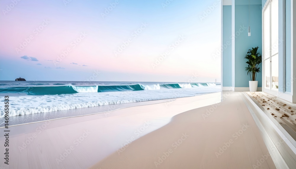 Fototapeta premium Ocean Wave Beach Interior Light Blue Wall