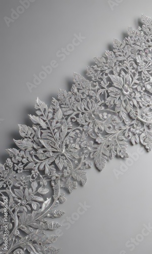 Intricate silver leaf lace border, shimmering, elegant design , glossy, foil, shiny