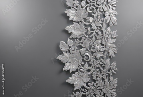 Luxurious silver leaf lace trim, gleaming backdrop ,  elegant,  wedding,  trim