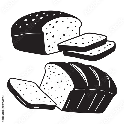 Bread sliced bakery icon set, line and black glyph style. Hand drawn sketch fresh wheat bread symbol. Shop flat food design. Icon for infographic, packaging label, vector for food app website, bistro