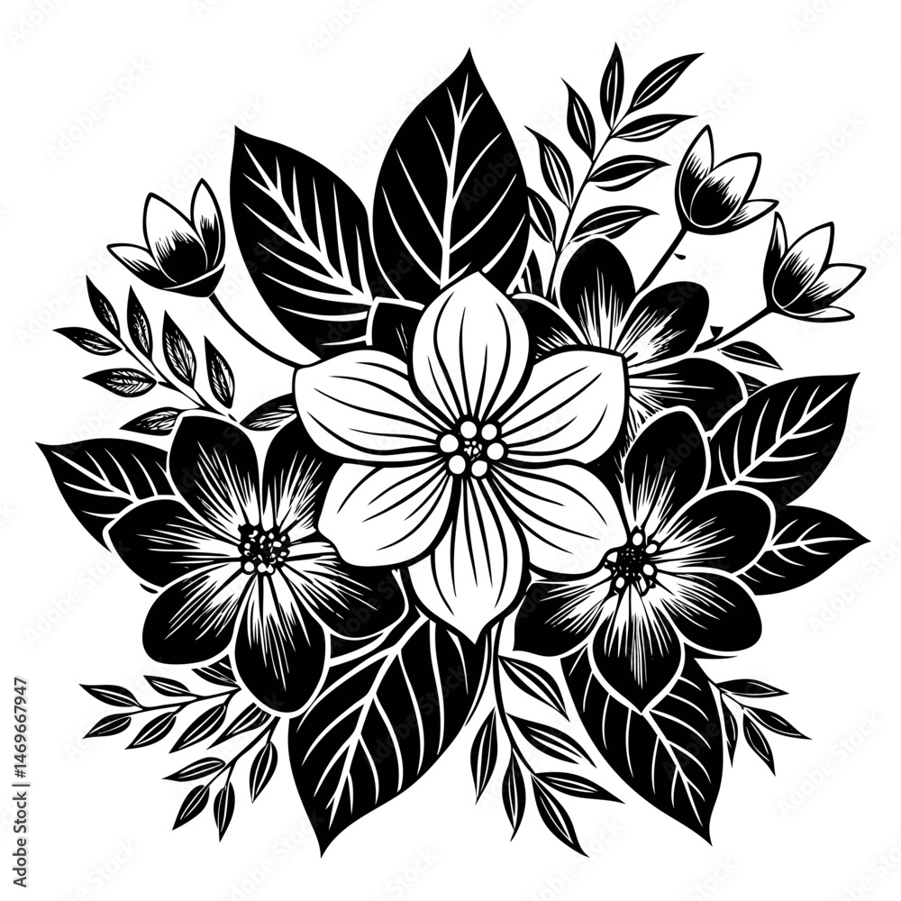Obraz premium Minimalist Floral Design Silhouette Elegant Black and White Flower Silhouettes for Print and Web