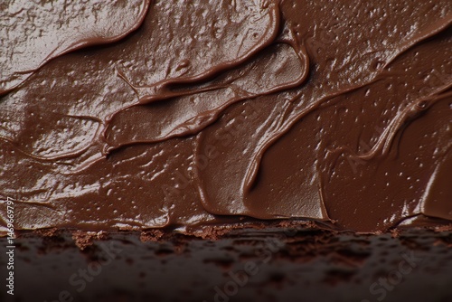 Rich, smooth chocolate spread texture on a decadent dessert with a dark background