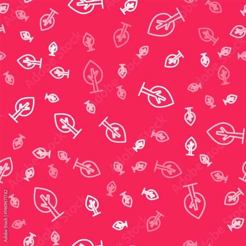 White line Tree icon isolated seamless pattern on red background. Forest symbol. Vector