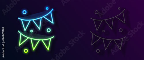 Glowing neon line Carnival garland with flags icon isolated on black background. Party pennants for birthday celebration, festival and fair decoration. Vector