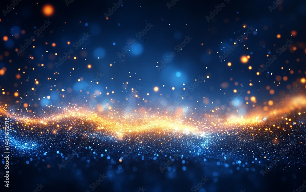 Obraz premium Blue Gold Glitter Wave Sparkle Background