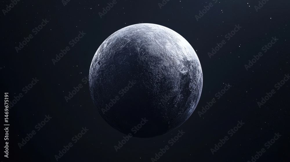 Fototapeta premium A large, rocky planet with a thick atmosphere and visible craters is shown against a dark, star-filled sky.