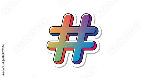 Colorful Hashtag Icon with Outline and Shadow