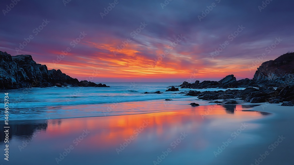 Fototapeta premium Coastal Splendor The Ocean Meets the Sky in a Burst of Color