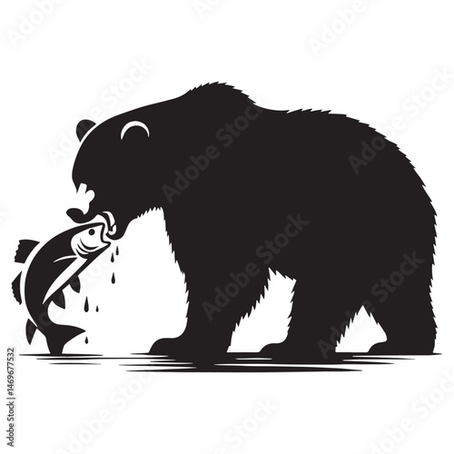 Steady and confident fishing grizzly silhouette suitable for animal lovers’ art – fishing grizzly vector – fishing grizzly illustration – silhouette of fishing grizzly

