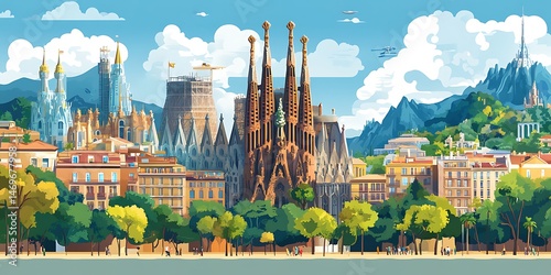 Barcelona Cityscape, Sunny Day, Architecture, Travel, Background, Use Travel brochure, tourism