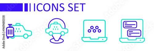 Set line Taxi mobile app, Location taxi car and icon. Vector