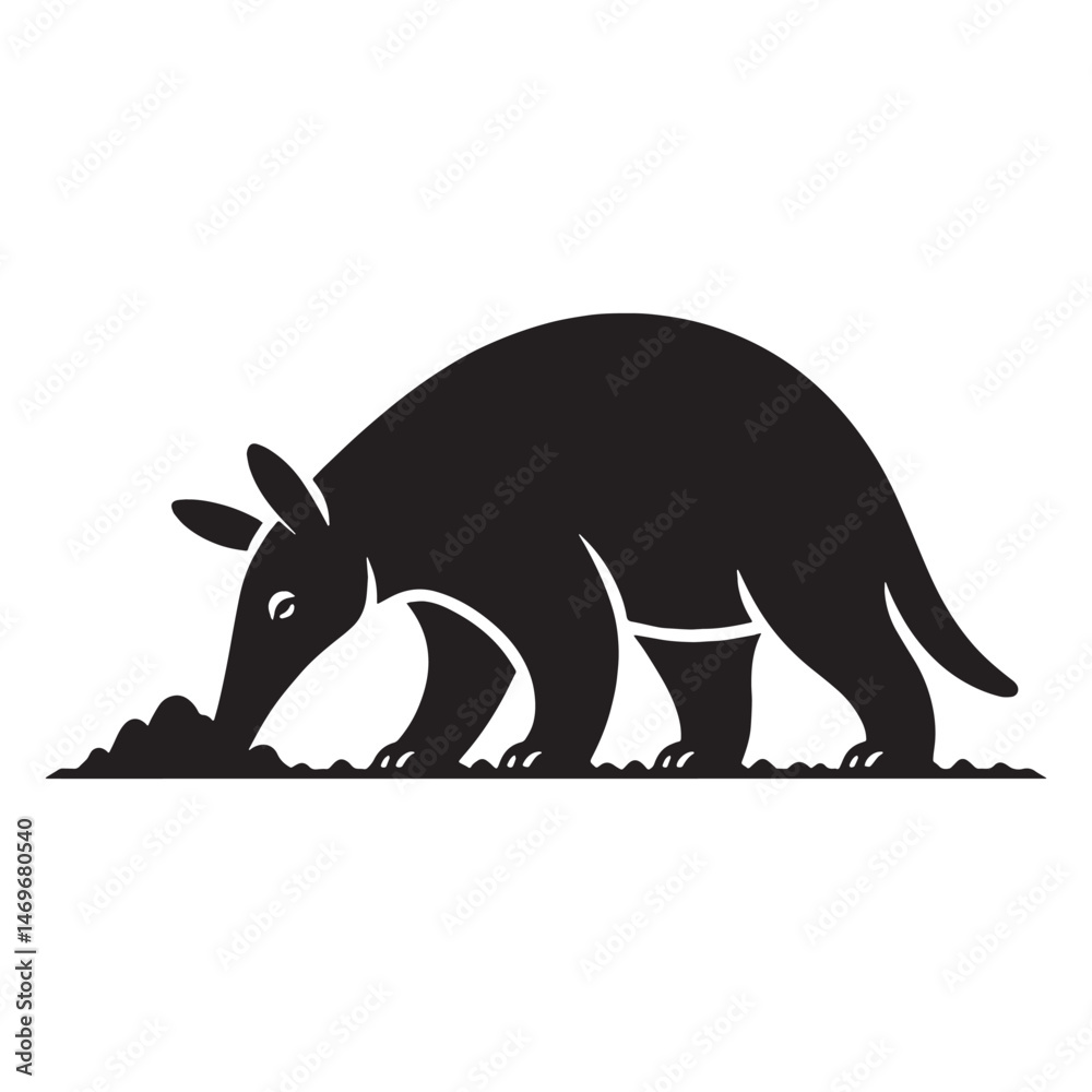 Obraz premium Curious and active digging aardvark silhouette designed for high-impact wildlife illustrations – digging aardvark vector – digging aardvark illustration – silhouette of digging aardvark