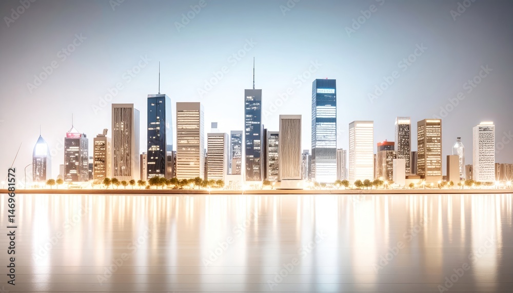 Fototapeta premium City Skyline at Night with Reflections