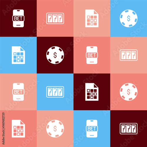 Set pop art Online sports betting, Slot machine with jackpot, Lottery ticket and Casino chip dollar icon. Vector