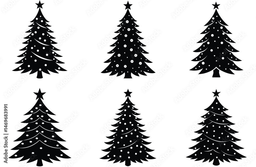 Obraz premium A festive vector set features green pine and fir Christmas trees, perfect for holiday and winter season designs