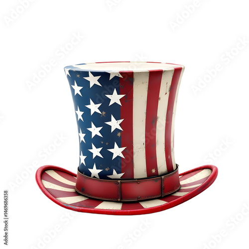 Stars and Stripes Top Hat png  with USA Flag Design, Patriotic Red, White, and Blue Colors for 4th of July Celebration. Fourth of  july, happy independence day, web banner concept.