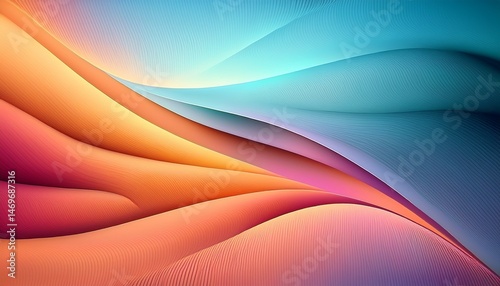 Abstract Colorful Waves, Curving Lines, Gradient Hues, Textured Background, Digital Art, Smooth Desi