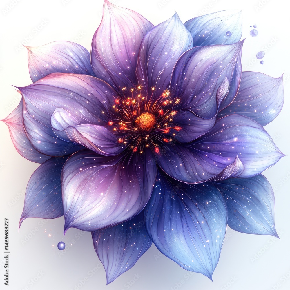 Fototapeta premium Radiant, lavender flower, glittering petals. Delicate, intricate details