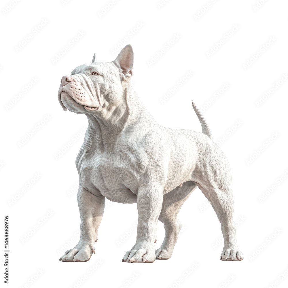 Fototapeta premium American Bully: A powerful and muscular American Bully stands confidently, showcasing its imposing physique and regal demeanor, capturing the essence of strength and grace.