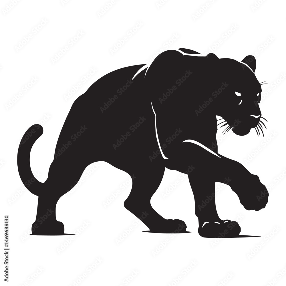 Fototapeta premium Stealthy crouching panther silhouette ideal for creating nature-inspired digital artwork – crouching panther vector – crouching panther illustration – silhouette of crouching panther