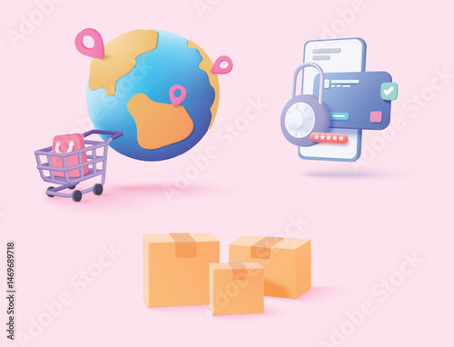3D vector earth global with security payment