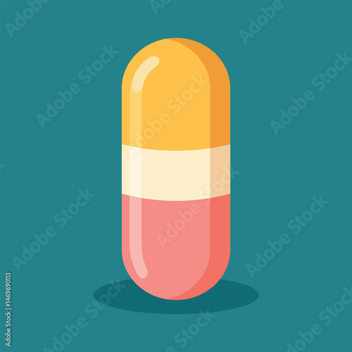 Bright medical capsule vector illustration isolated on dark background. Fully editable vector, isolated from background for easy use and customization.