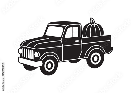 Retro truck with pumpkins Silhouette Vector