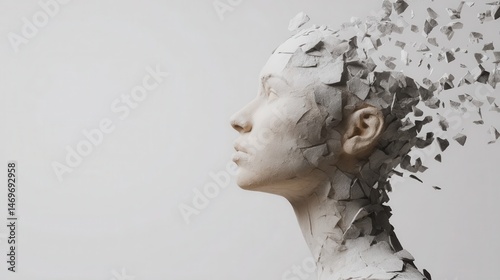 Abstract depiction of a fractured female profile.