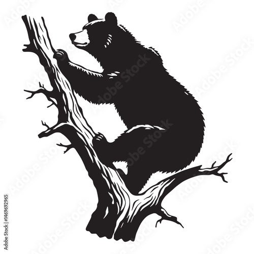 Strong and forceful climbing bear silhouette for wildlife-focused projects and illustrations – climbing bear vector – climbing bear illustration – silhouette of climbing bear

