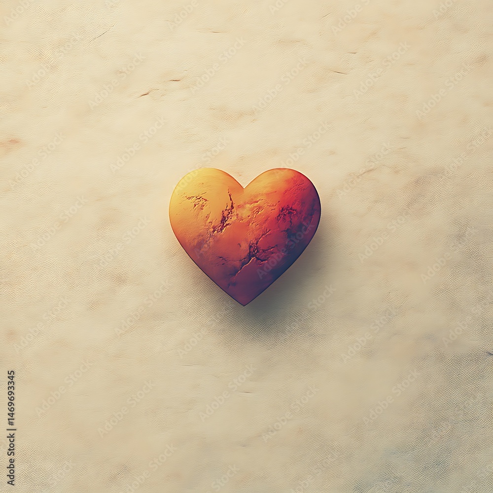 Fototapeta premium A fiery orange heart rests on a marble surface