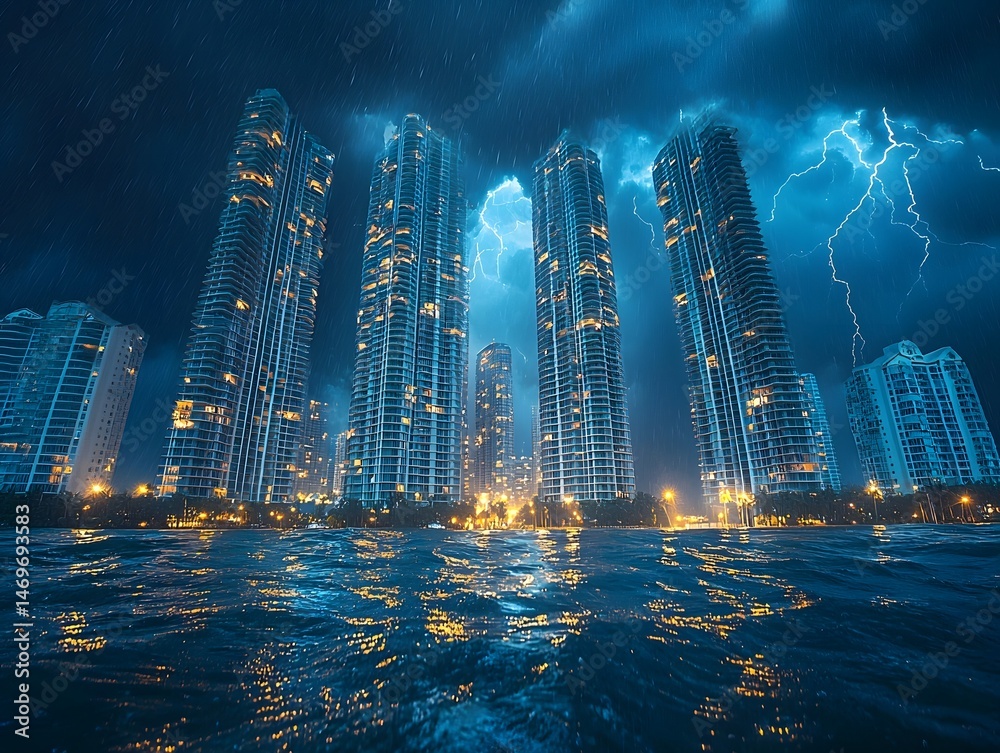 Surreal Skyline Submerged in a Stormy Apocalyptic Flood