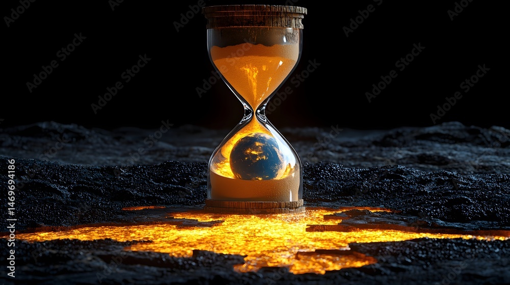 Hourglass holding the disintegrating earth