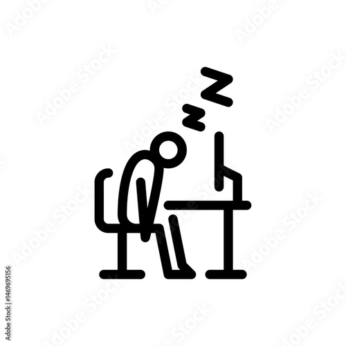 falling asleep at work outline icon. figure sleepy line art illustration.