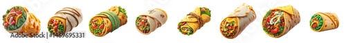 Soft and crunchy tacos and burritos with fresh vegetables and sauces, colorful and appetizing Mexican food variety