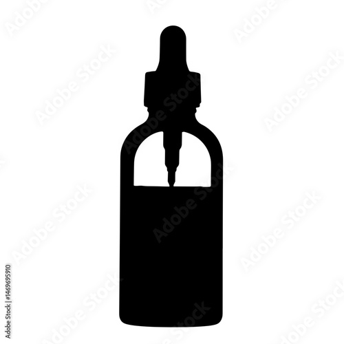 Silhouette of Dropper Bottle with Liquid, Black and White Design on White Background, Healthcare and Pharmaceutical Concept