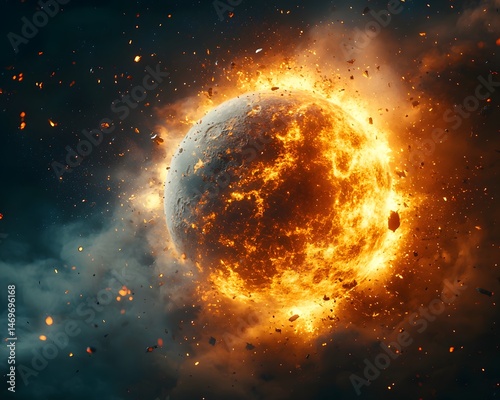 Obraz na płótnie A cosmic collision as the moon crashes into the Earth w salonie