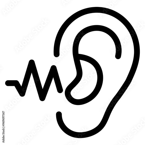 Illustration showing a black ear icon on a white background