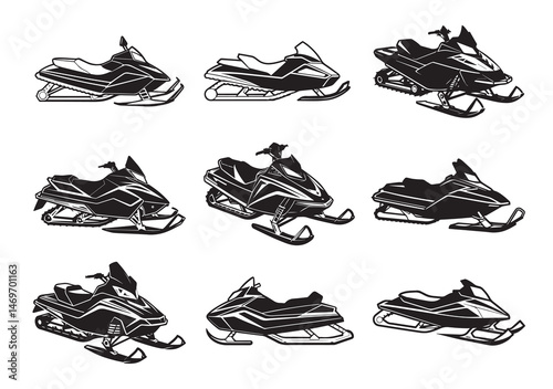 Snowmobile Silhouette Vector Set