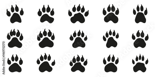 Animal Paw Print Silhouette Set. Wildlife Tracking And Identification Symbols Isolated Vector Illustration Collection