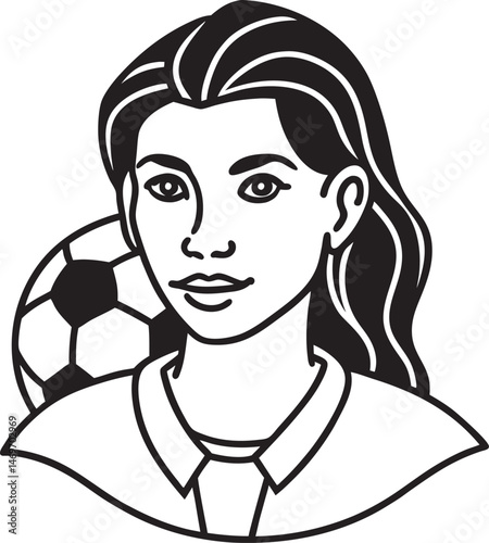 Female soccer silhouette vector on white background, line art, icon editable vector illustration 