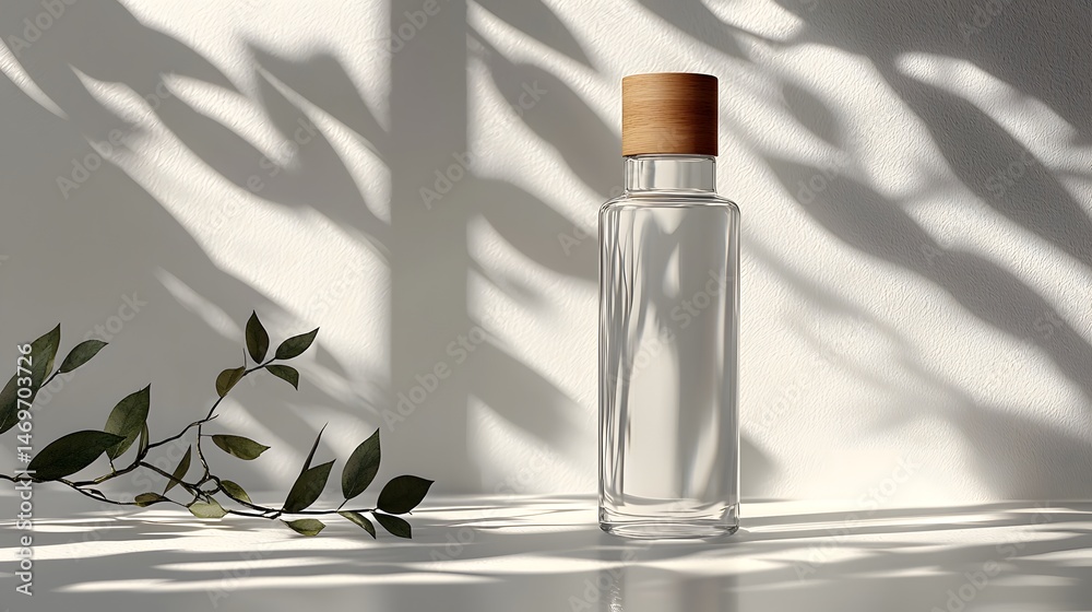 Minimalist transparent water bottle on a white background