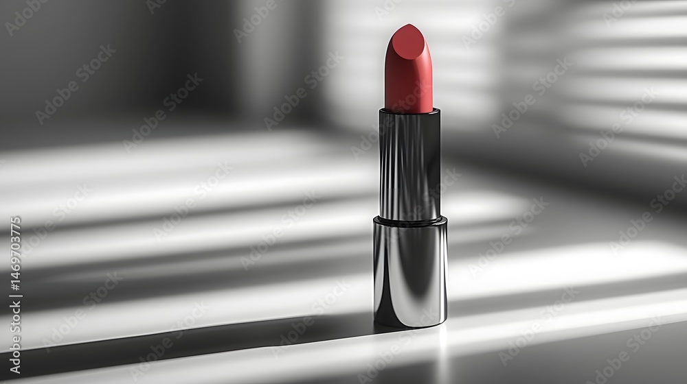 Minimalist red lipstick tube on a clean white background
