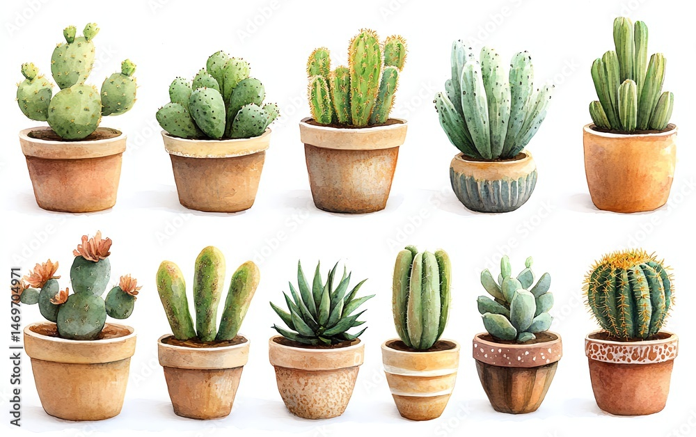 Collection of potted succulents and cacti.