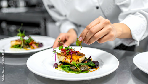 Wallpaper Mural Chef Plating Gourmet Fish Dish with Fresh Herbs Torontodigital.ca