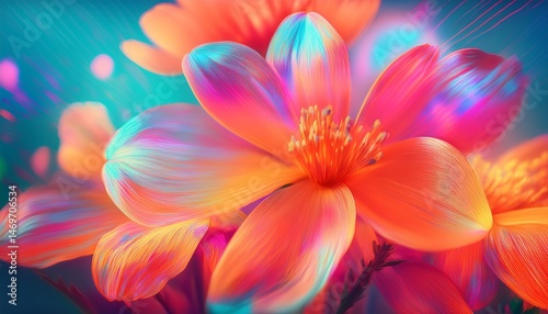 Vibrant Orange Flower Petals, Artistic, Colorful, Bloom, Nature, Macro, Surreal, Digital Art, Irides