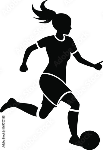Female soccer silhouette vector on white background, line art, icon editable vector illustration 