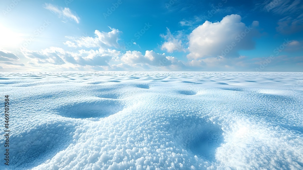 Vast winter landscape of untouched snow under a clear blue sky