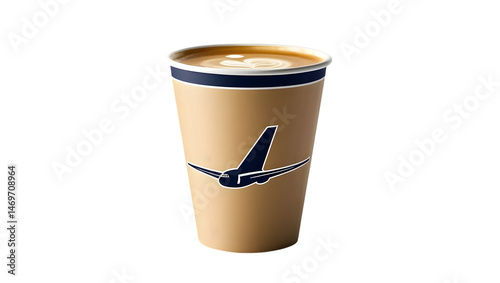 Coffee Cup with Airplane on Transparent Background